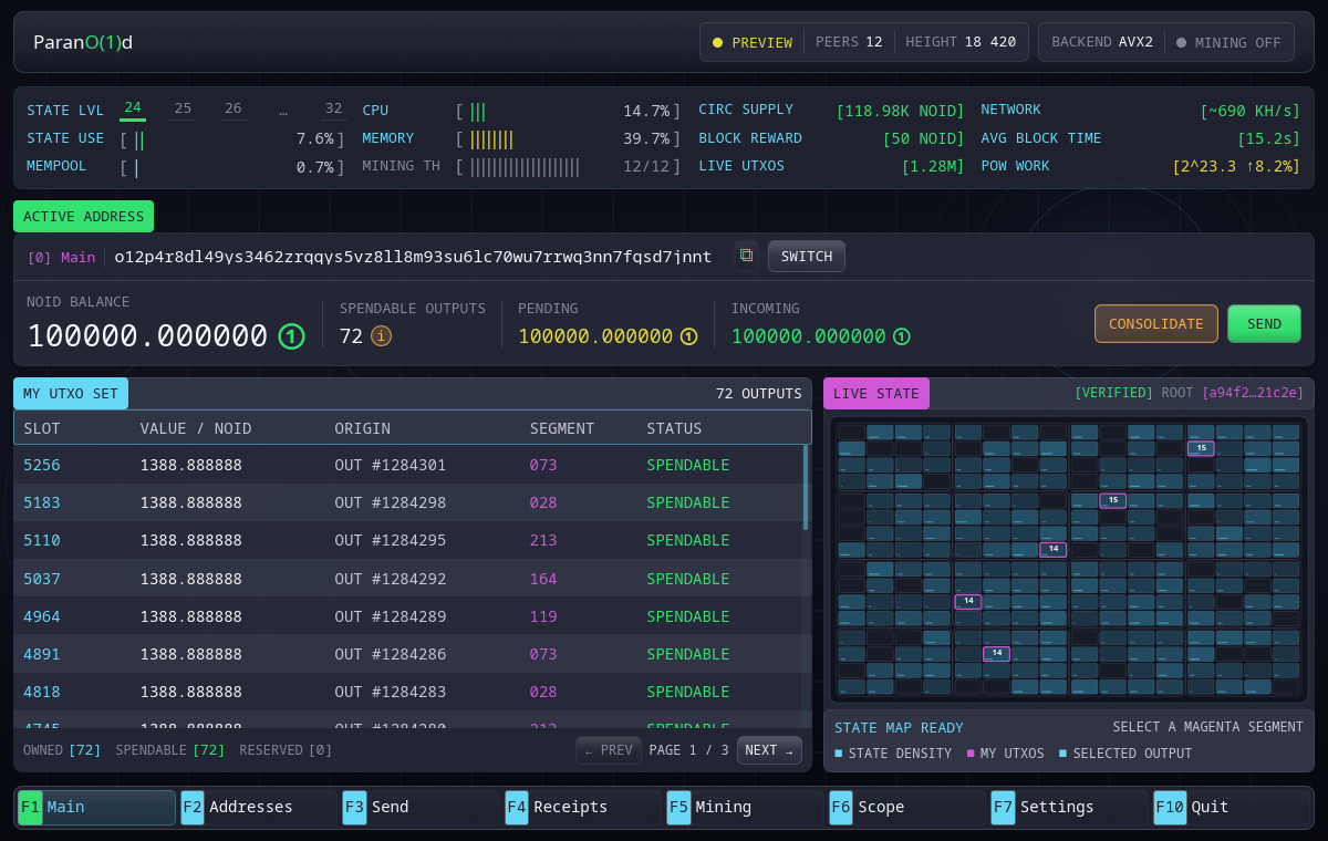 Parano1d wallet main screen