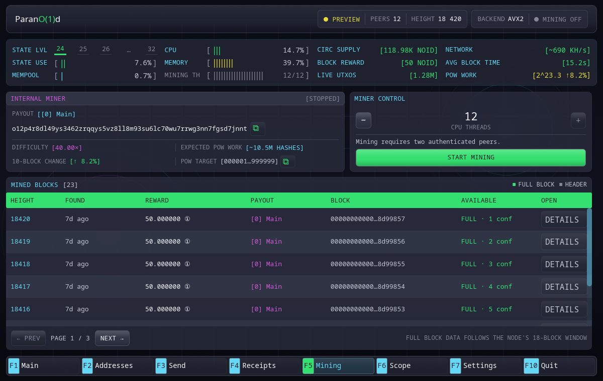 Internal mining controls and mined blocks