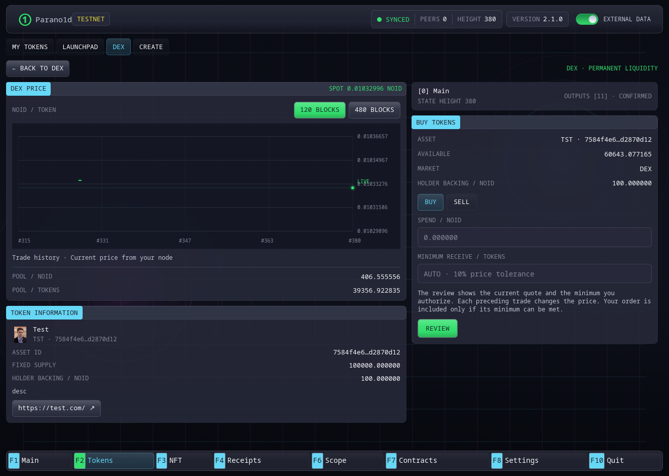DEX price, pool reserves and trading