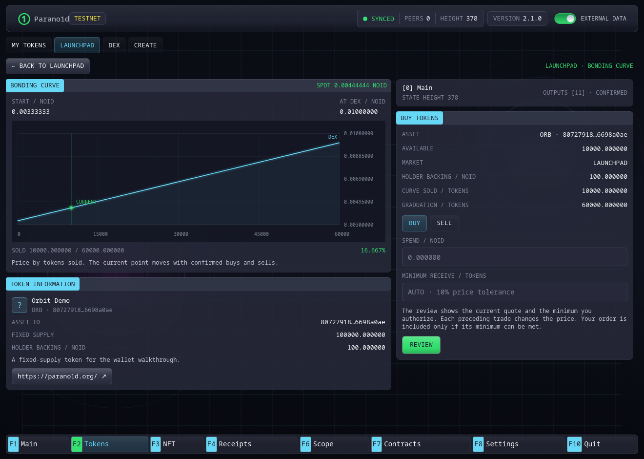 Bonding curve and the trade form