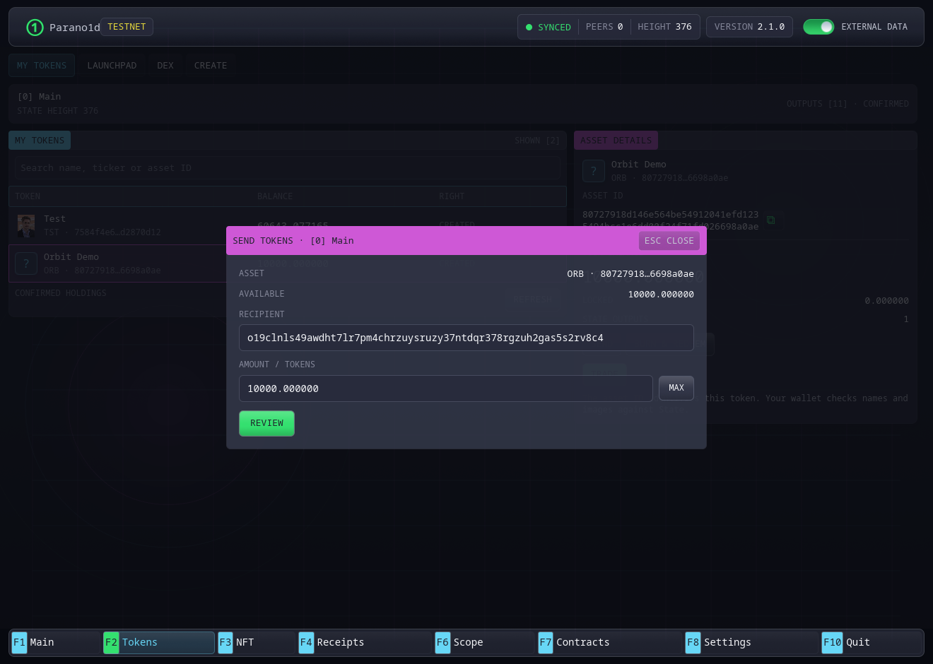 Token send dialog and MAX
